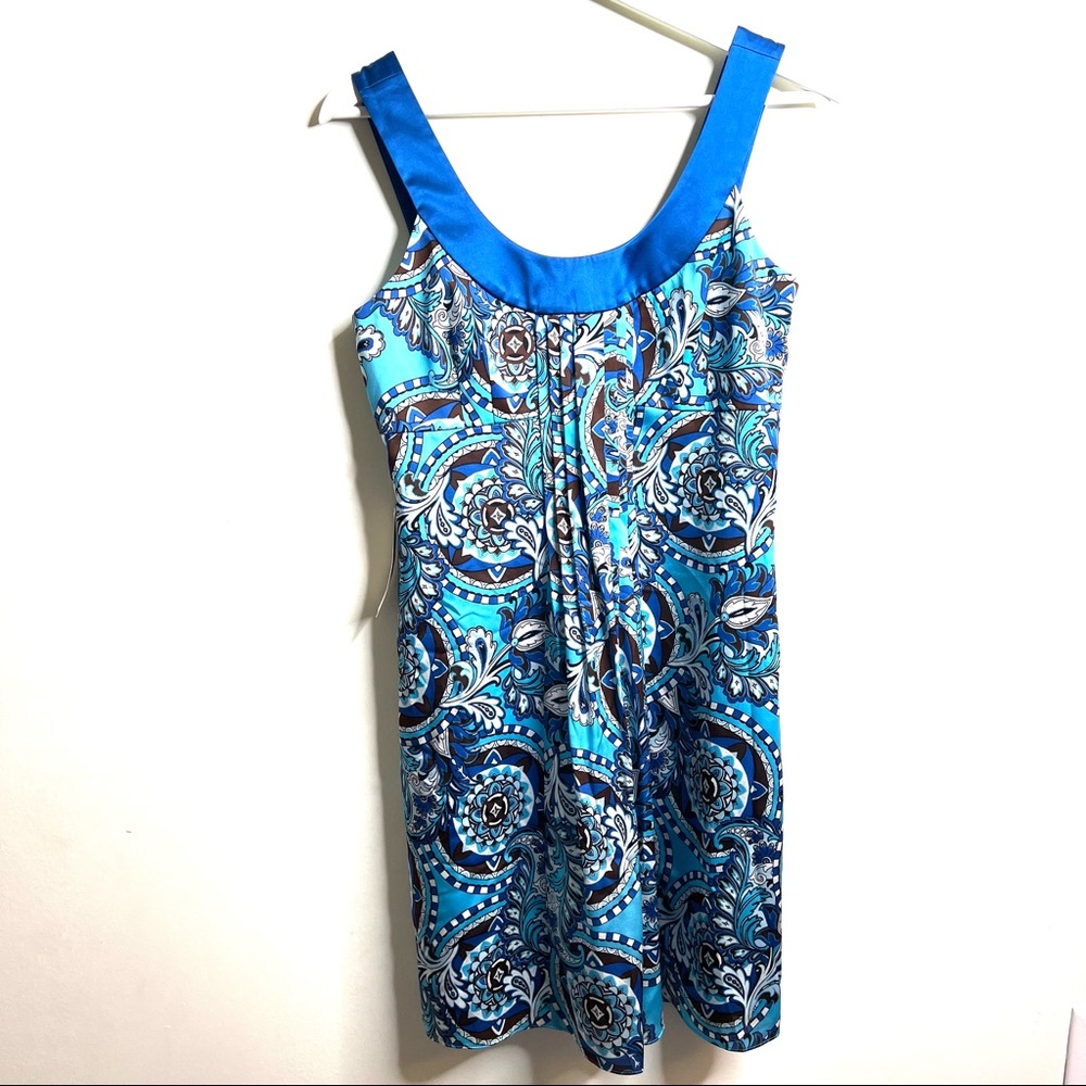 Ann Taylor silk blend floral boho blue brown shift dress Size 4P